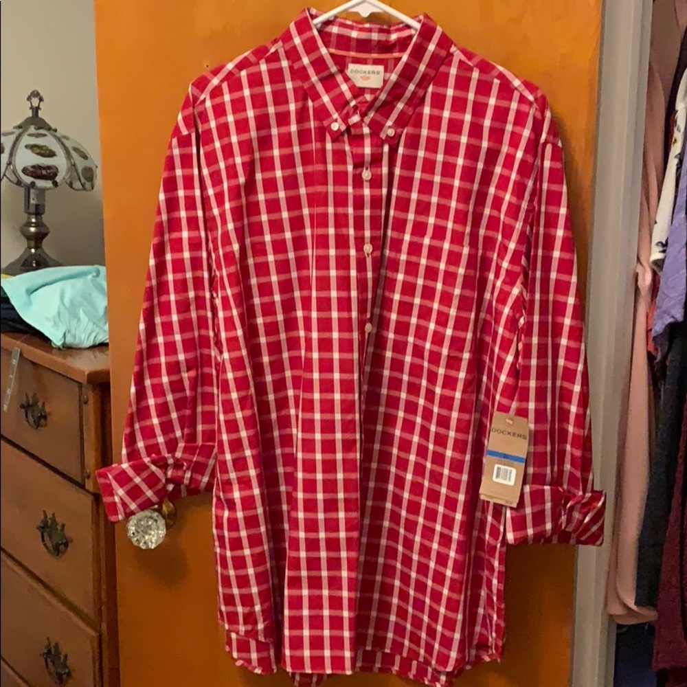 Dockers XL Red and White Plaid button down